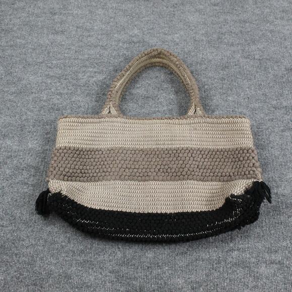 Antonello Tedde Tote Bag Large Handwoven Tan Black Eco Conscious Italy Crochet - Picture 1 of 16